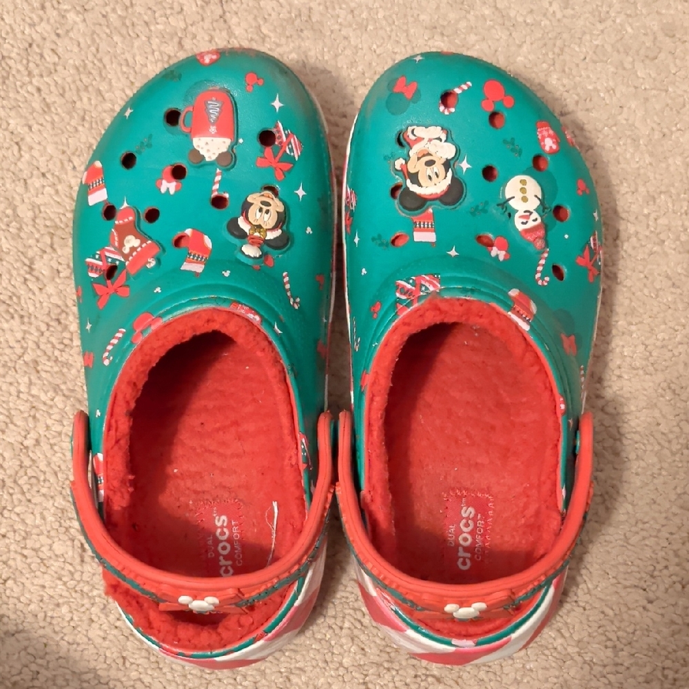 CROCS Kids' Disney Festive Green and Red Lined Clogs